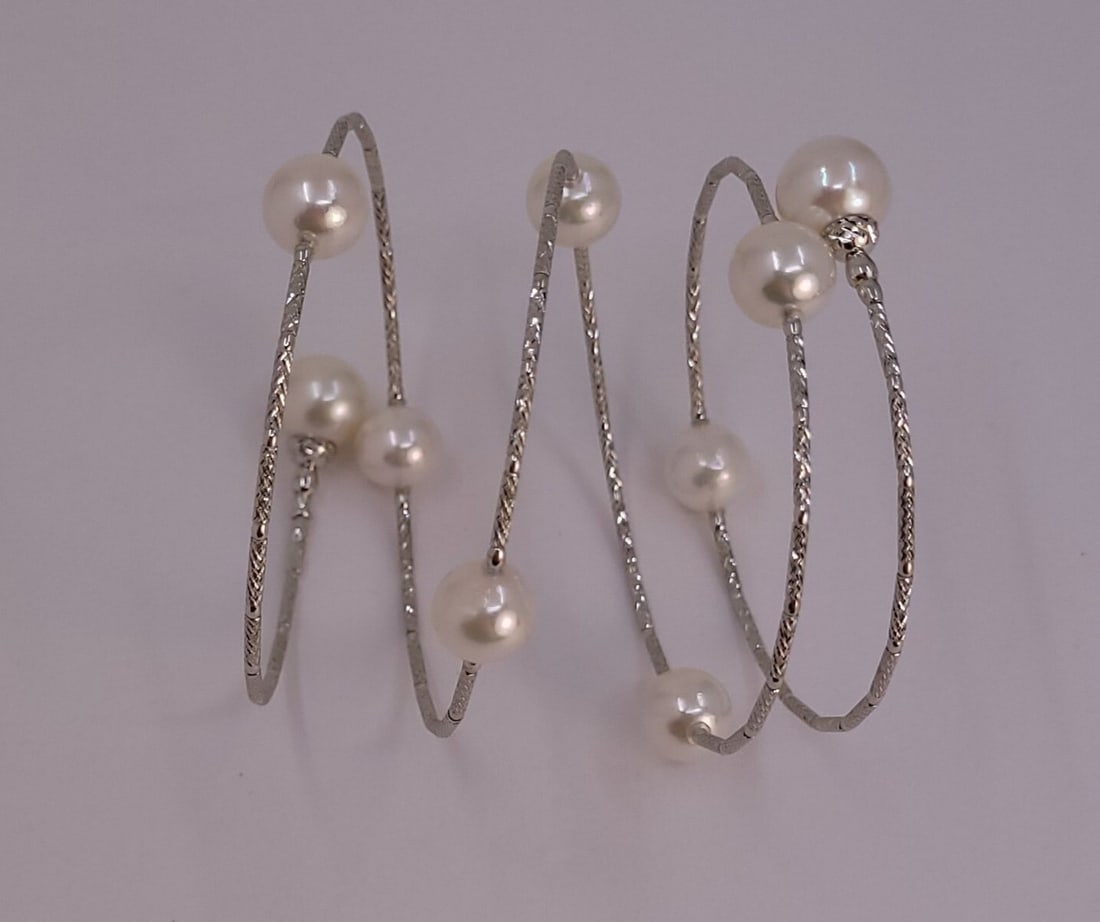 Bracelet - 18 kt. White gold - 8x9mm Akoya Pearls - 9