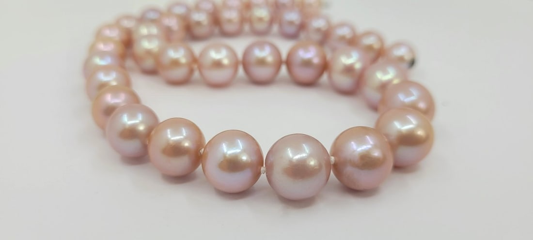 10.5x13.5mm Pink Edison Pearls - 14 kt. White gold - Necklace - 10