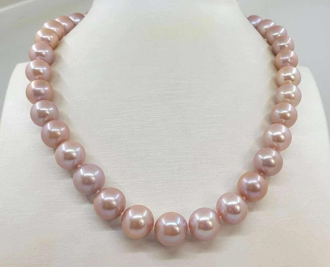 10.5x13.5mm Pink Edison Pearls - 14 kt. White gold - Necklace - 3