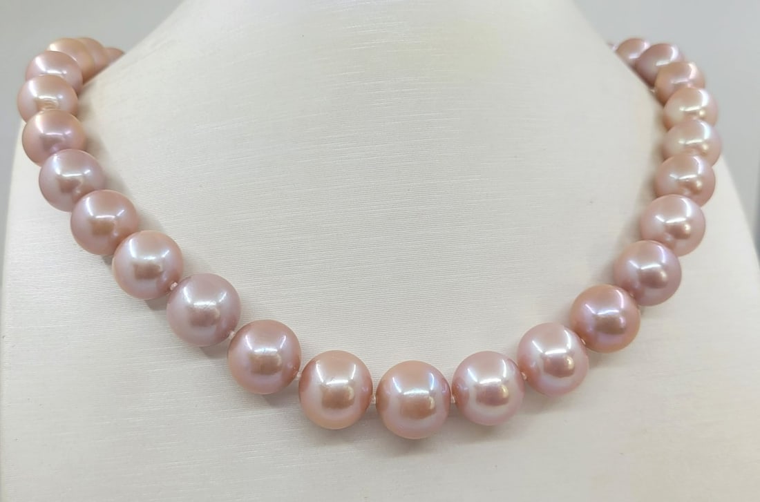 10.5x13.5mm Pink Edison Pearls - 14 kt. White gold - Necklace - 4
