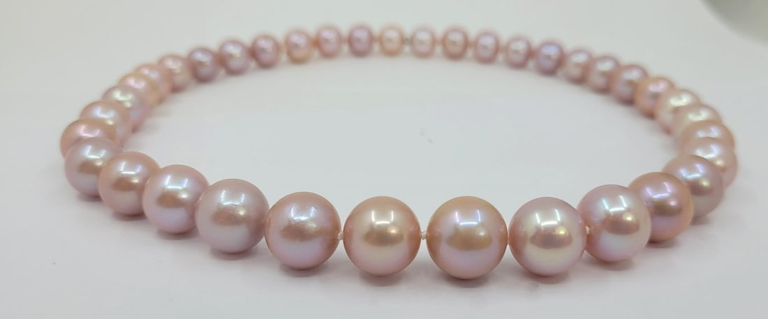 10.5x13.5mm Pink Edison Pearls - 14 kt. White gold - Necklace - 5