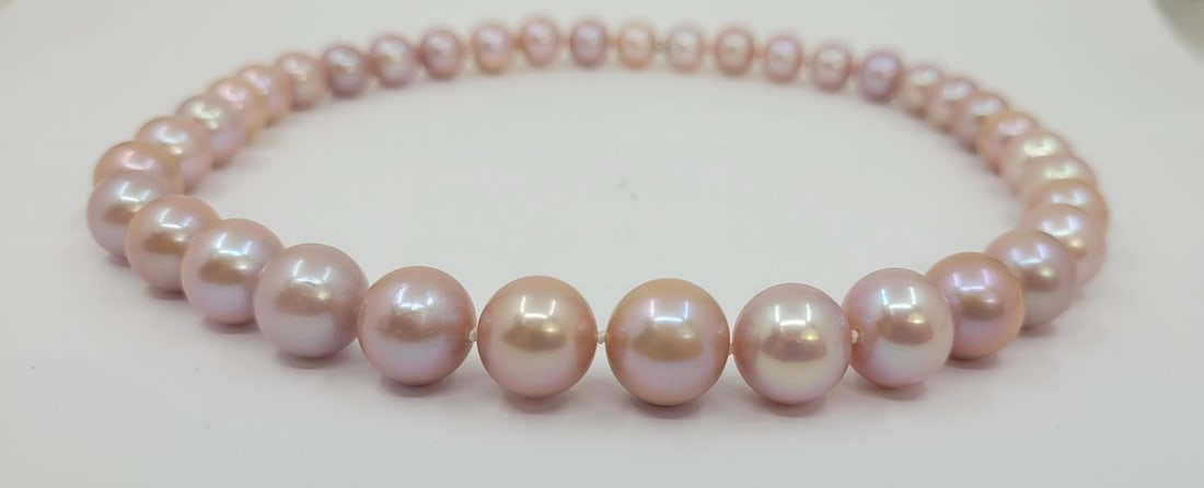 10.5x13.5mm Pink Edison Pearls - 14 kt. White gold - Necklace - 6