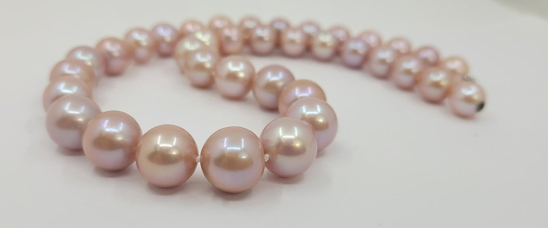 10.5x13.5mm Pink Edison Pearls - 14 kt. White gold - Necklace - 7