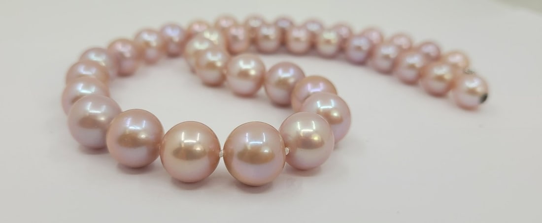 10.5x13.5mm Pink Edison Pearls - 14 kt. White gold - Necklace - 8