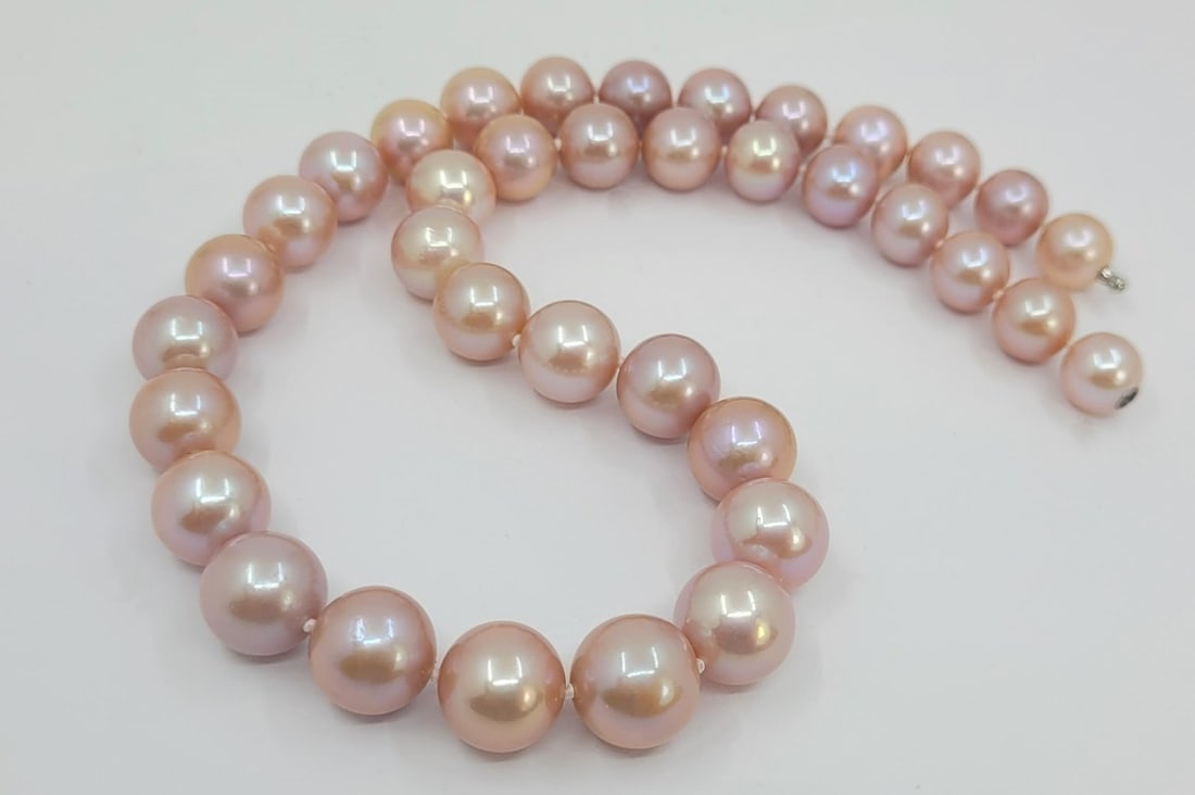 10.5x13.5mm Pink Edison Pearls - 14 kt. White gold - Necklace - 9
