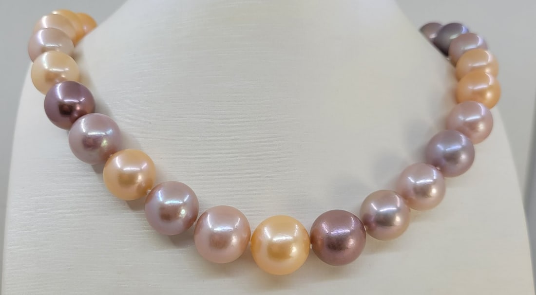 Necklace Huge 13x15mm Round Multi Edison Pearls (1 of 11)