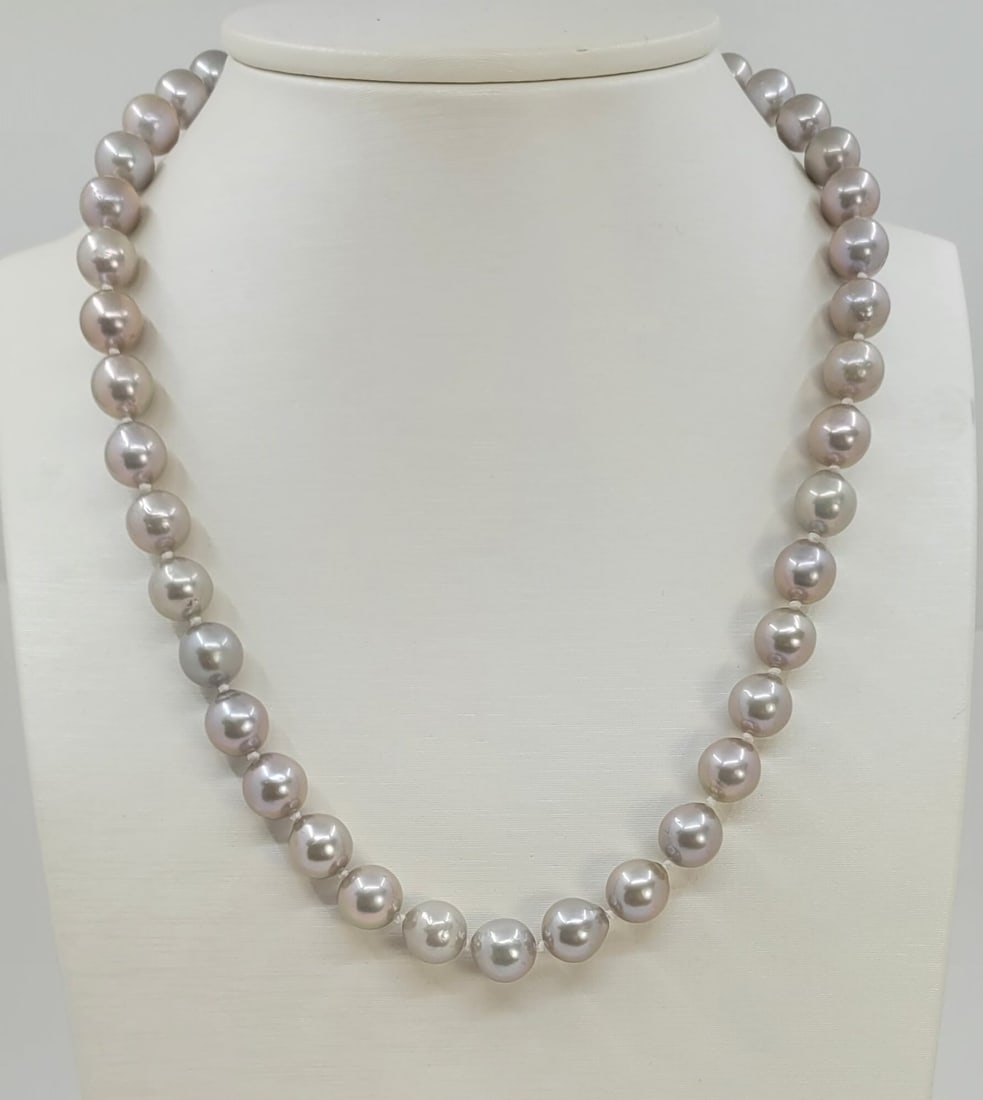 Necklace 8x10mm Grey Edison Freshwater Pearls: Title: Necklace 8x10mm Grey Edison Freshwater Pearls Description: Most freshwater pearls are nucleated by tissue, but Edison cultured pearls are nucleated with beads, exactly as saltwater pearls 