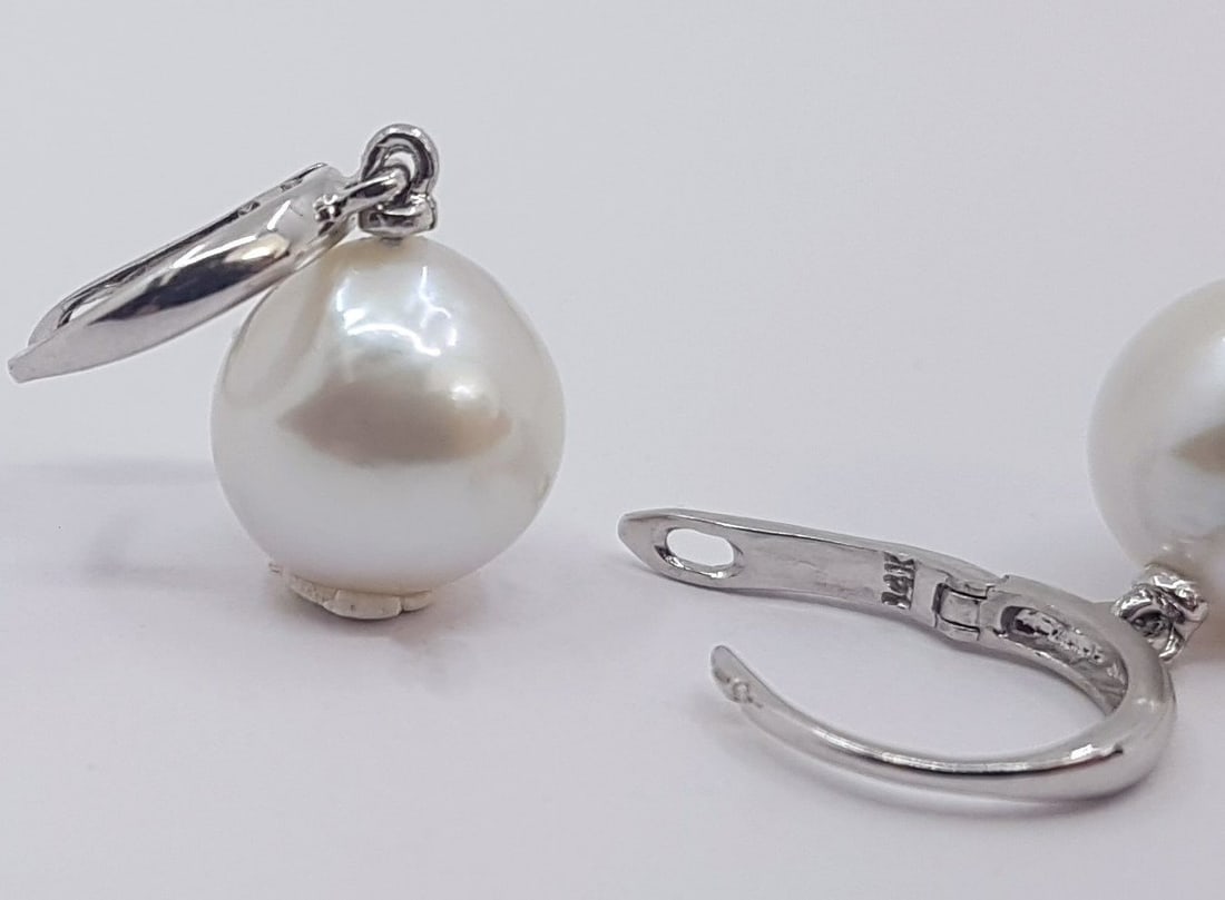 Earrings - 14 kt. White gold - 10x11mm Edison Pearls - 6