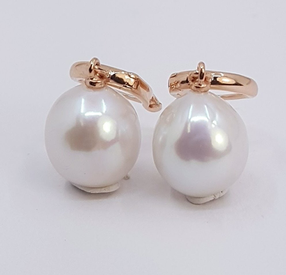 Earrings - 14 kt. Rose gold - 10x11mm Edison Pearls - 3