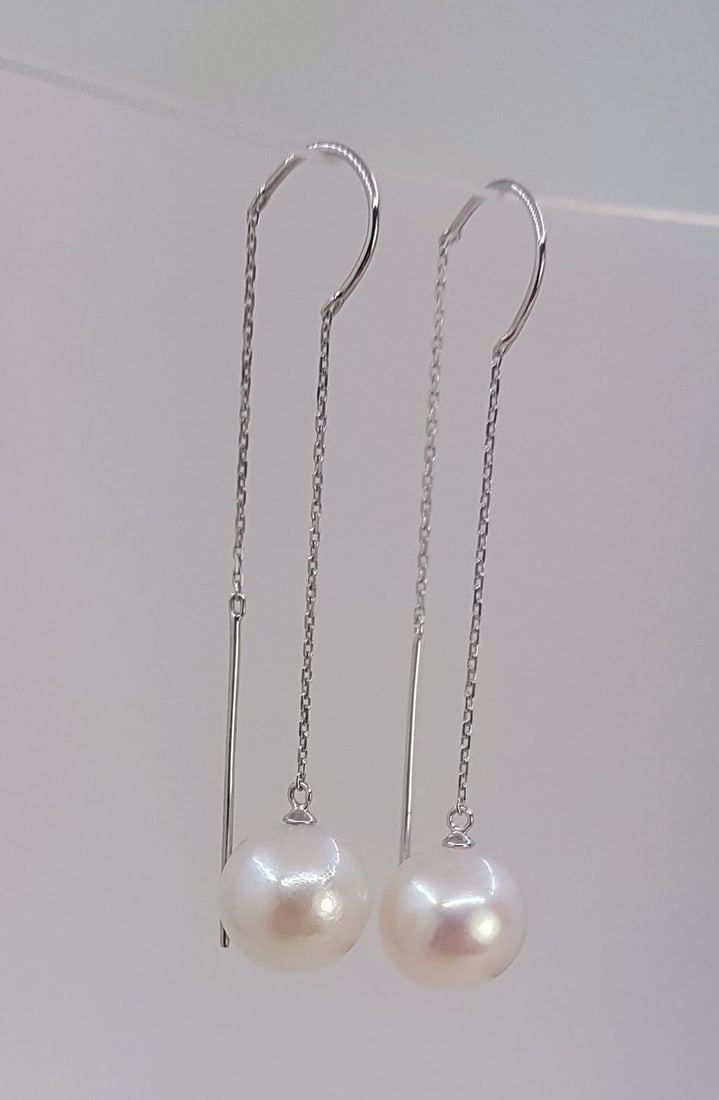 9x10mm Round Bright Edison Pearls - 18 kt. White Gold - Earrings - 2