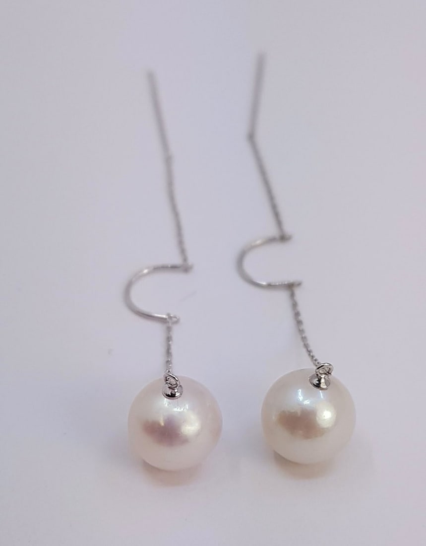 9x10mm Round Bright Edison Pearls - 18 kt. White Gold - Earrings - 3