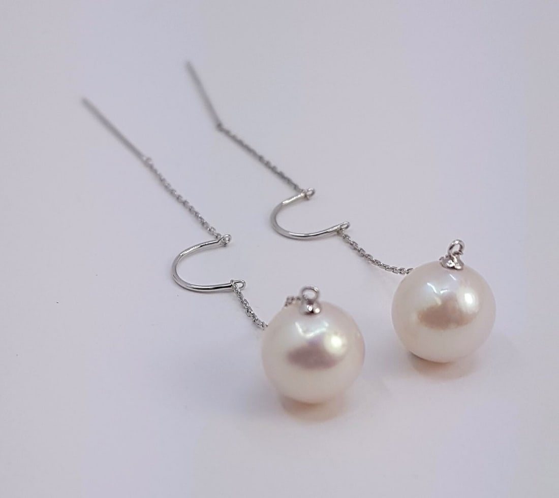9x10mm Round Bright Edison Pearls - 18 kt. White Gold - Earrings - 4