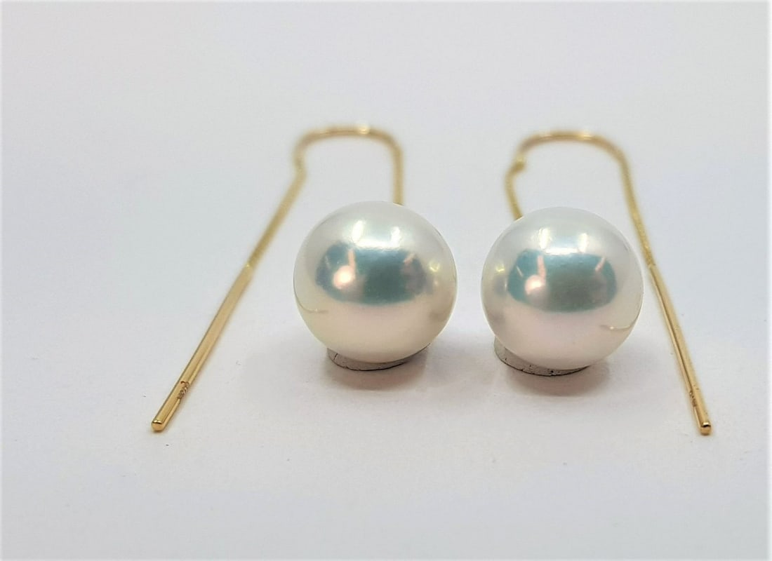 9x10mm Round Bright Edison Pearls - 18 kt. Yellow gold - Earrings - 3