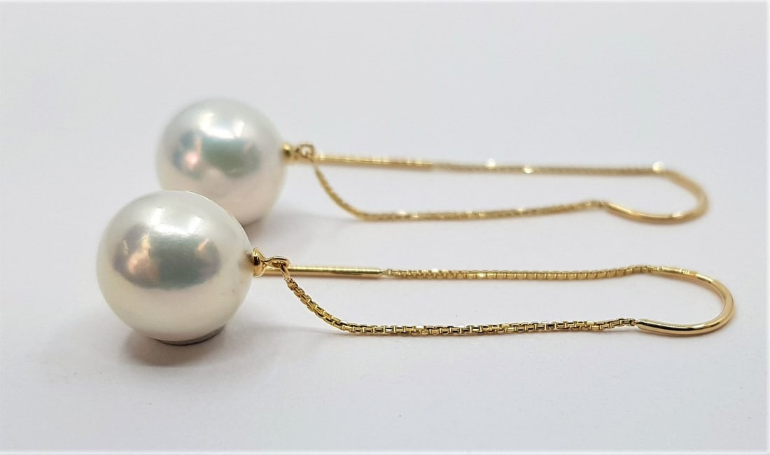 9x10mm Round Bright Edison Pearls - 18 kt. Yellow gold - Earrings - 5