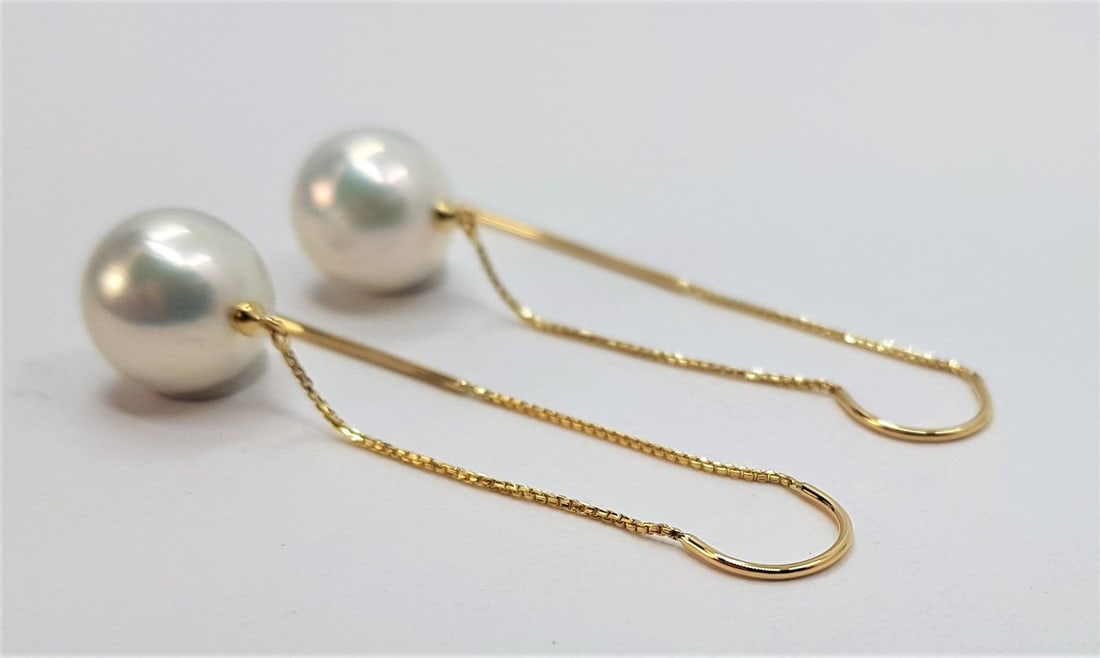 9x10mm Round Bright Edison Pearls - 18 kt. Yellow gold - Earrings - 6