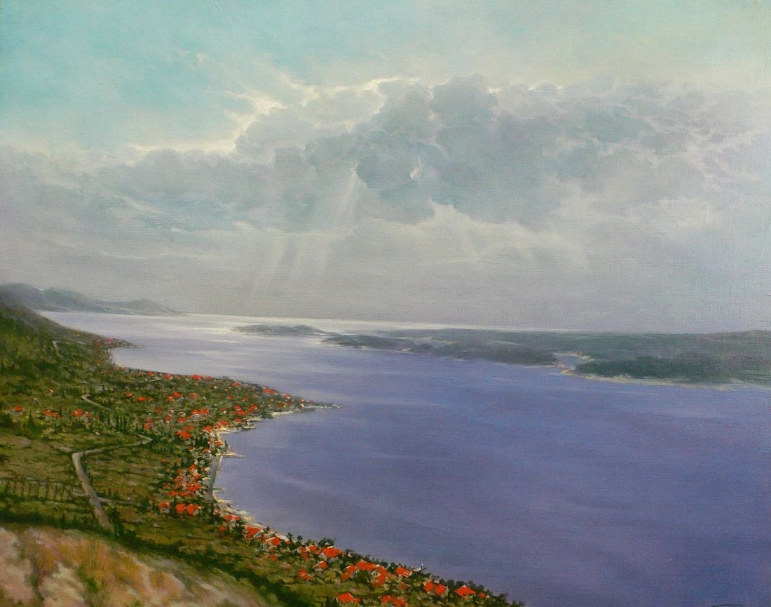 Oil painting View of the river Vasily Korkishko: Title: Oil painting View of the river Vasily Korkishko Description: NoKork 214 *** ABOUT THIS PAINTING *** * TITLE: "View of the river" * ARTISTS: Vasily Korkishko * SIZE: 70x90 cm/'27.55x35.43 inches