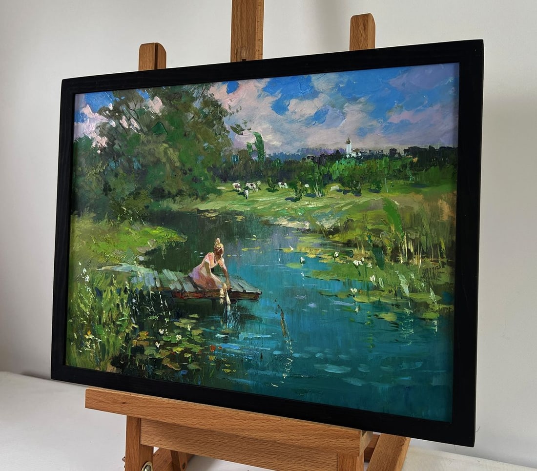 Oil painting A girl washes herself at a pond Yuriy Suprunchuk - 2