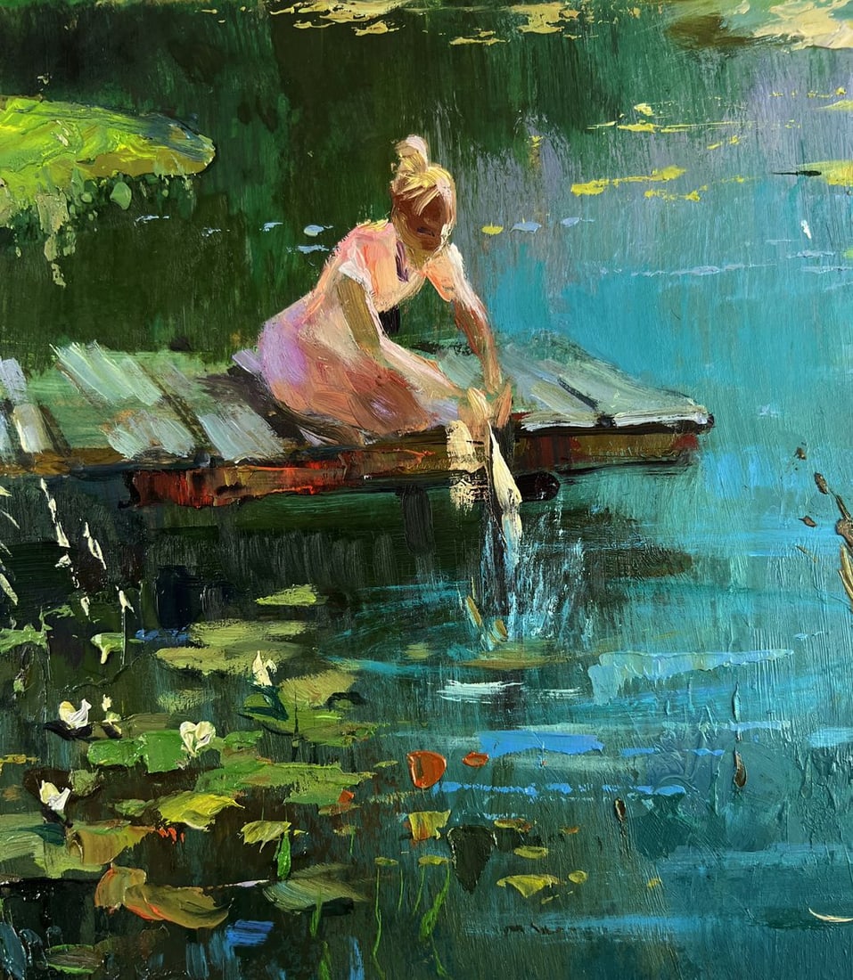 Oil painting A girl washes herself at a pond Yuriy Suprunchuk - 8