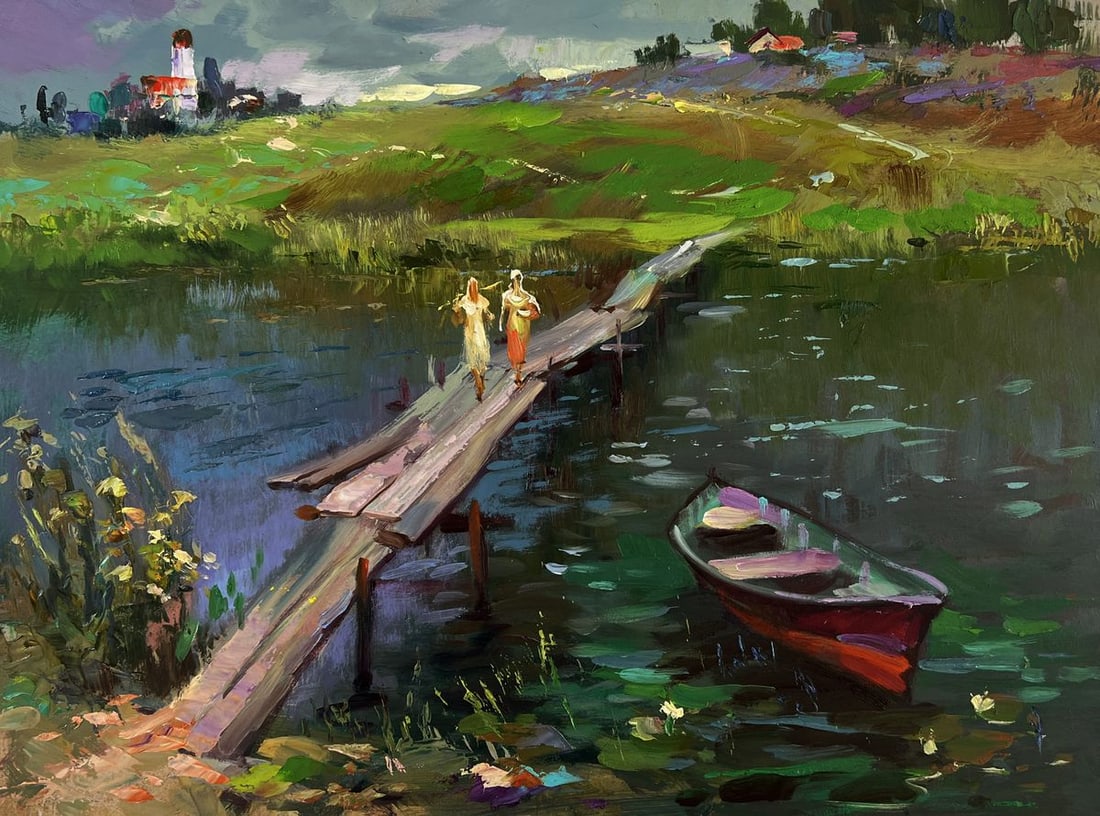 Oil painting Girls are walking by the river Yuriy Suprunchuk - 3