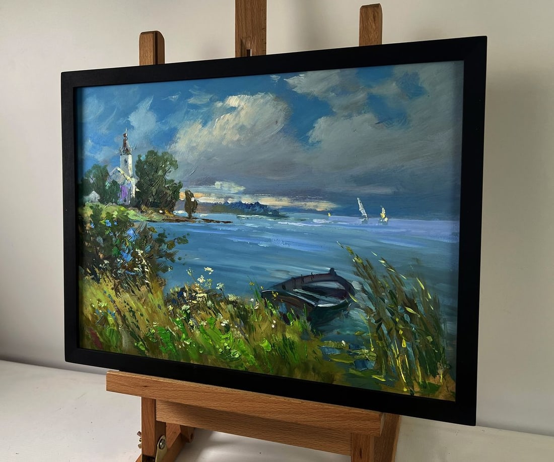 Oil painting A lonely boat on the river bank Yuriy Suprunchuk - 2