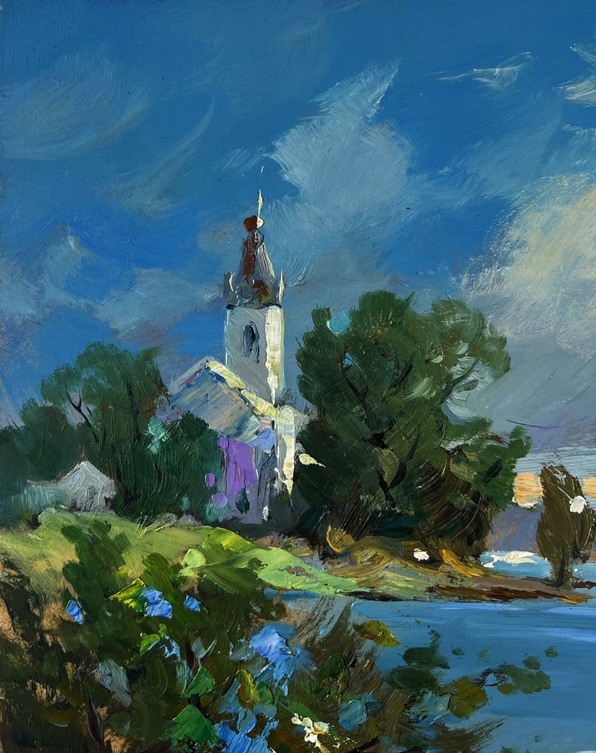 Oil painting A lonely boat on the river bank Yuriy Suprunchuk - 6