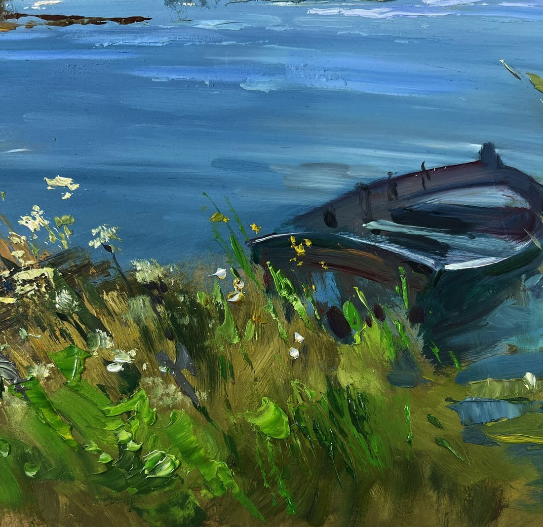 Oil painting A lonely boat on the river bank Yuriy Suprunchuk - 8