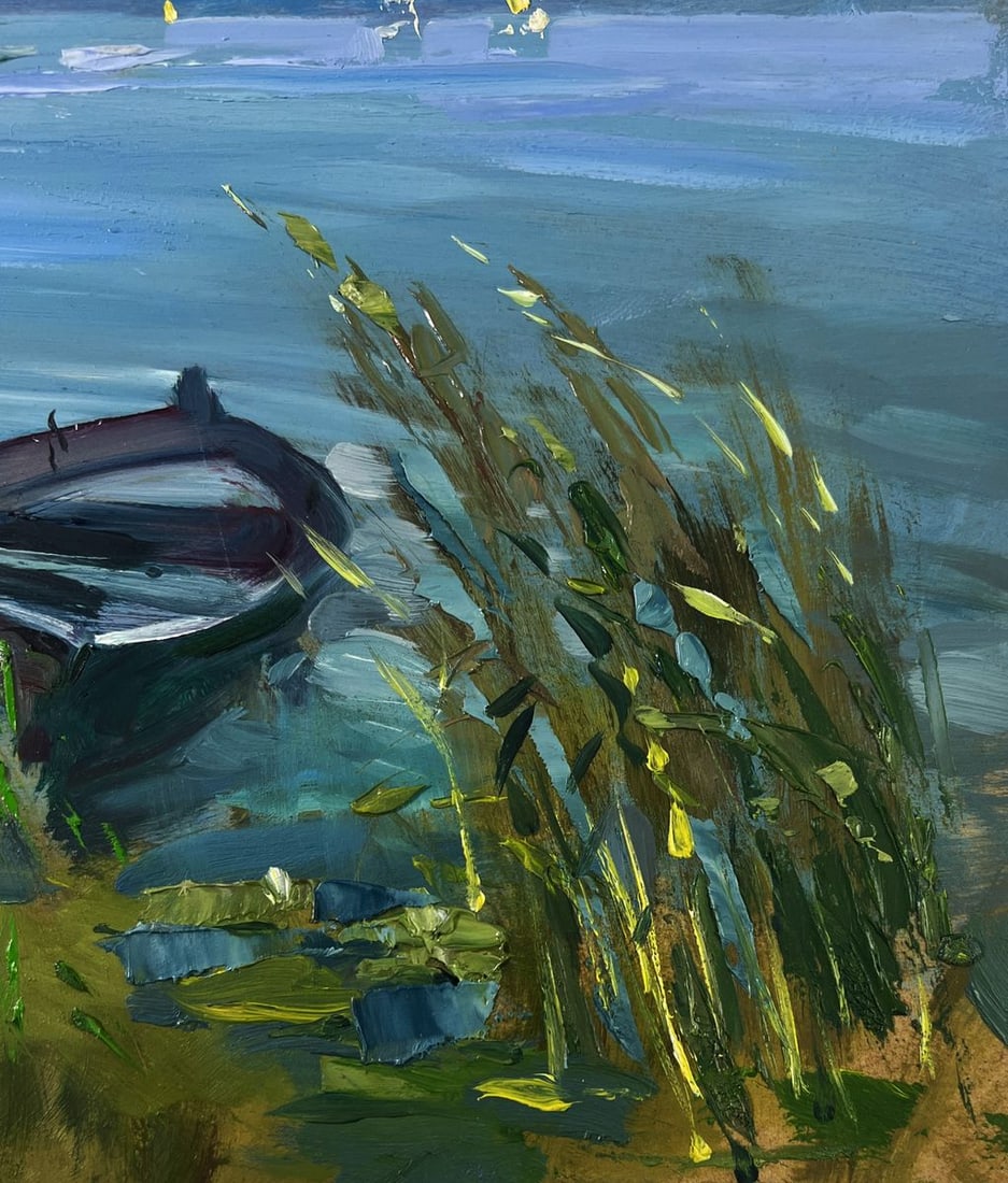 Oil painting A lonely boat on the river bank Yuriy Suprunchuk - 9