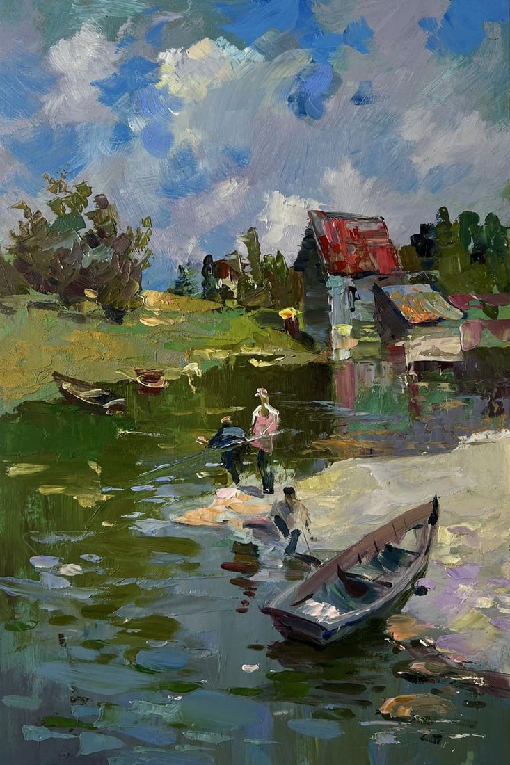 Oil painting Fishermen resting near the shore Yuriy Suprunchuk - 3