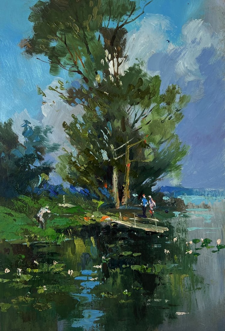 Oil painting Bridge over the river with people Yuriy Suprunchuk - 3