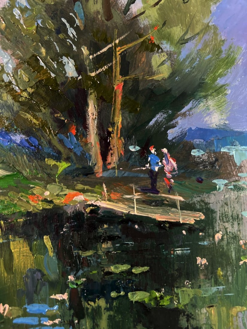 Oil painting Bridge over the river with people Yuriy Suprunchuk - 6