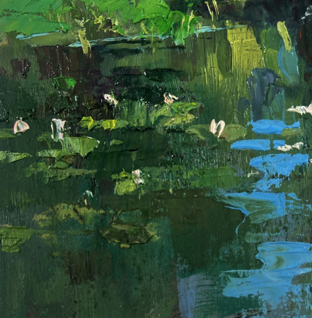 Oil painting Bridge over the river with people Yuriy Suprunchuk - 7