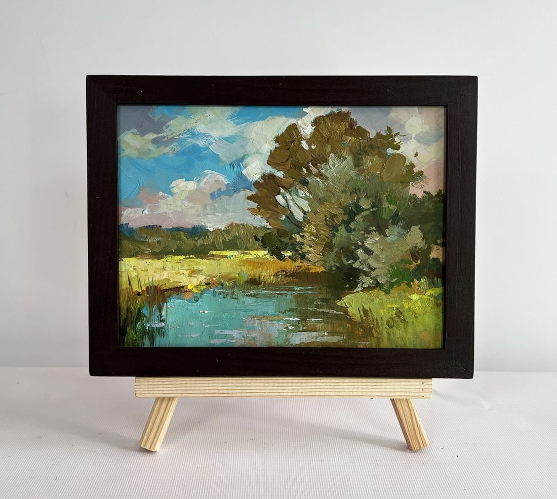 Oil painting River along the willow Yuriy Suprunchuk: Title: Oil painting River along the willow Yuriy Suprunchuk Description: NoAAA4404The painting "River along the Willow" captures the serene beauty of a countryside landscape where nature flourishes in