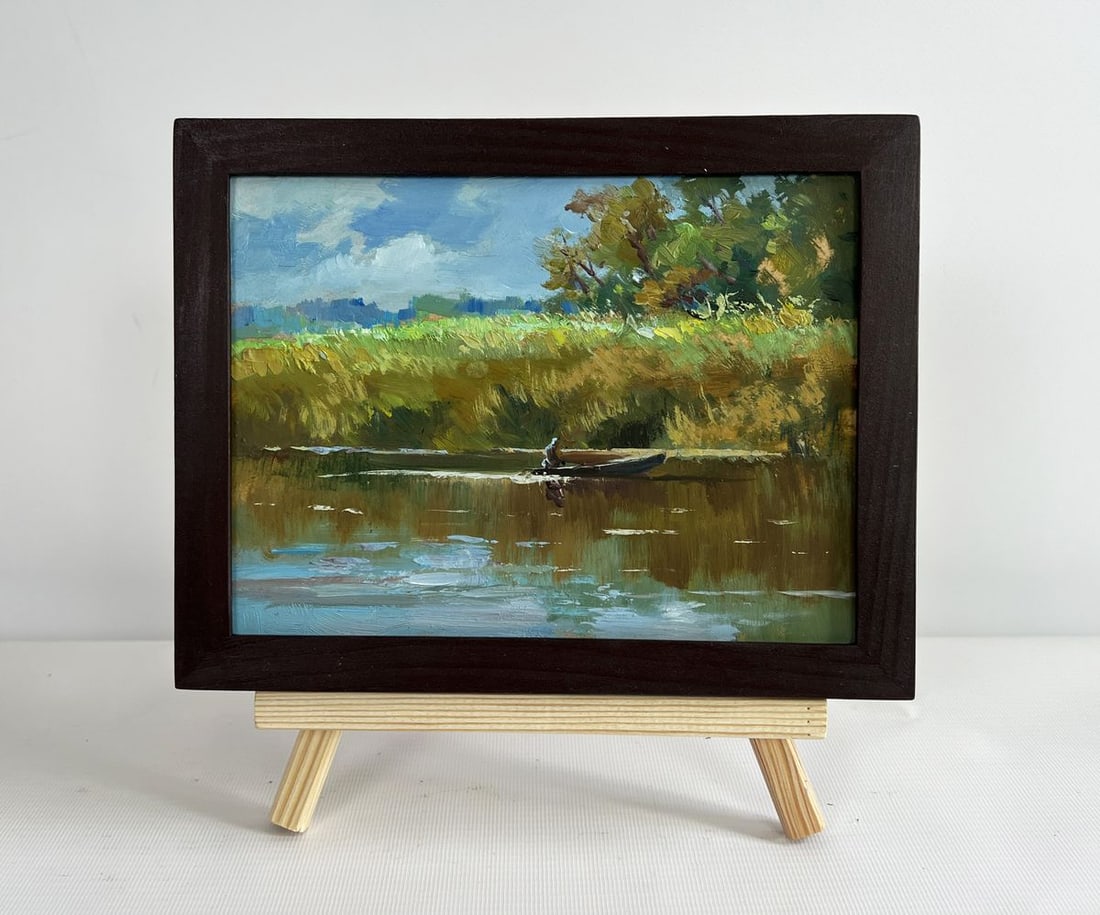 Oil painting Enjoying the natural silence Yuriy Suprunchuk: Title: Oil painting Enjoying the natural silence Yuriy Suprunchuk Description: NoAAA4420The painting "Enjoying the Natural Silence" captures a tranquil moment of solitude, where nature and human prese