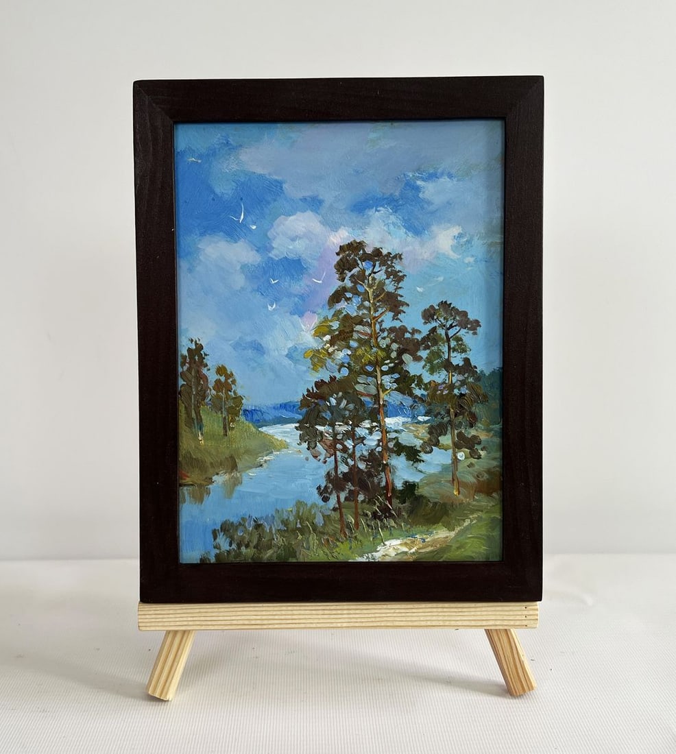 Oil painting Warm summer day by the river Yuriy Suprunchuk: Title: Oil painting Warm summer day by the river Yuriy Suprunchuk Description: NoAAA4421The painting "Warm Summer Day by the River" beautifully captures the essence of a serene and sunlit landscape, w