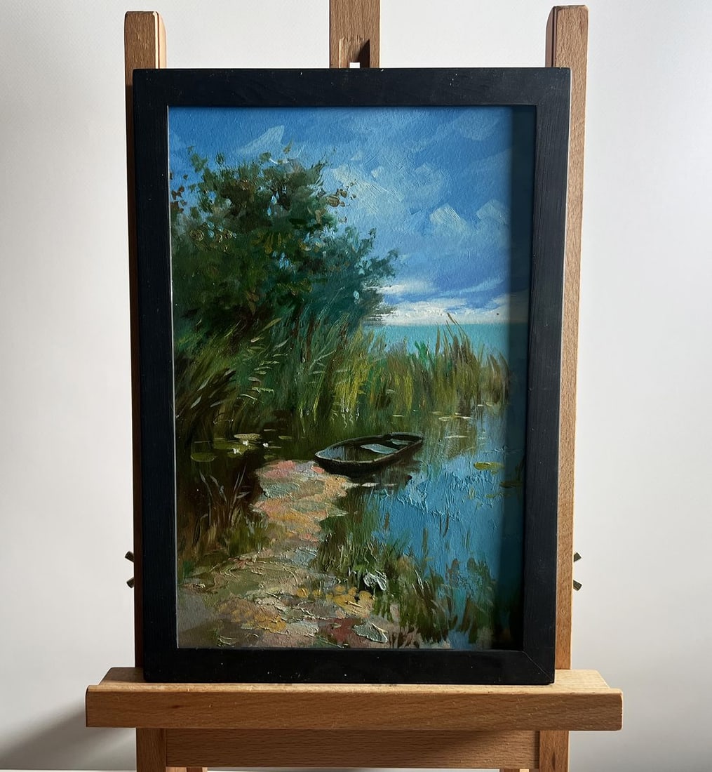 Oil painting Sunny warm day by the river Yuriy Suprunchuk: Title: Oil painting Sunny warm day by the river Yuriy Suprunchuk Description: NoAAA4191The painting titled "Sunny warm day by the river" captures a serene and idyllic moment in nature, where tranquili