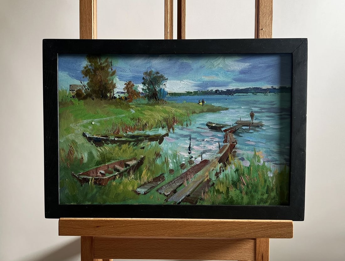 Oil painting River melancholy Yuriy Suprunchuk: Title: Oil painting River melancholy Yuriy Suprunchuk Description: NoAAA4196The painting titled "River melancholy" masterfully captures the quiet and contemplative atmosphere of a riverside landscape.