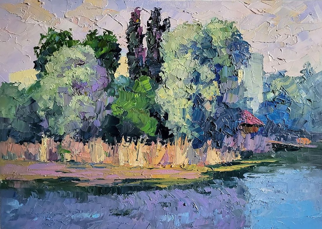 Oil painting By the river Serdyuk Boris Petrovich: Title: Oil painting By the river Serdyuk Boris Petrovich Description: NoSERB 921In the oil painting "By the River," the artist masterfully captures the serene beauty of a summer landscape. The viewer