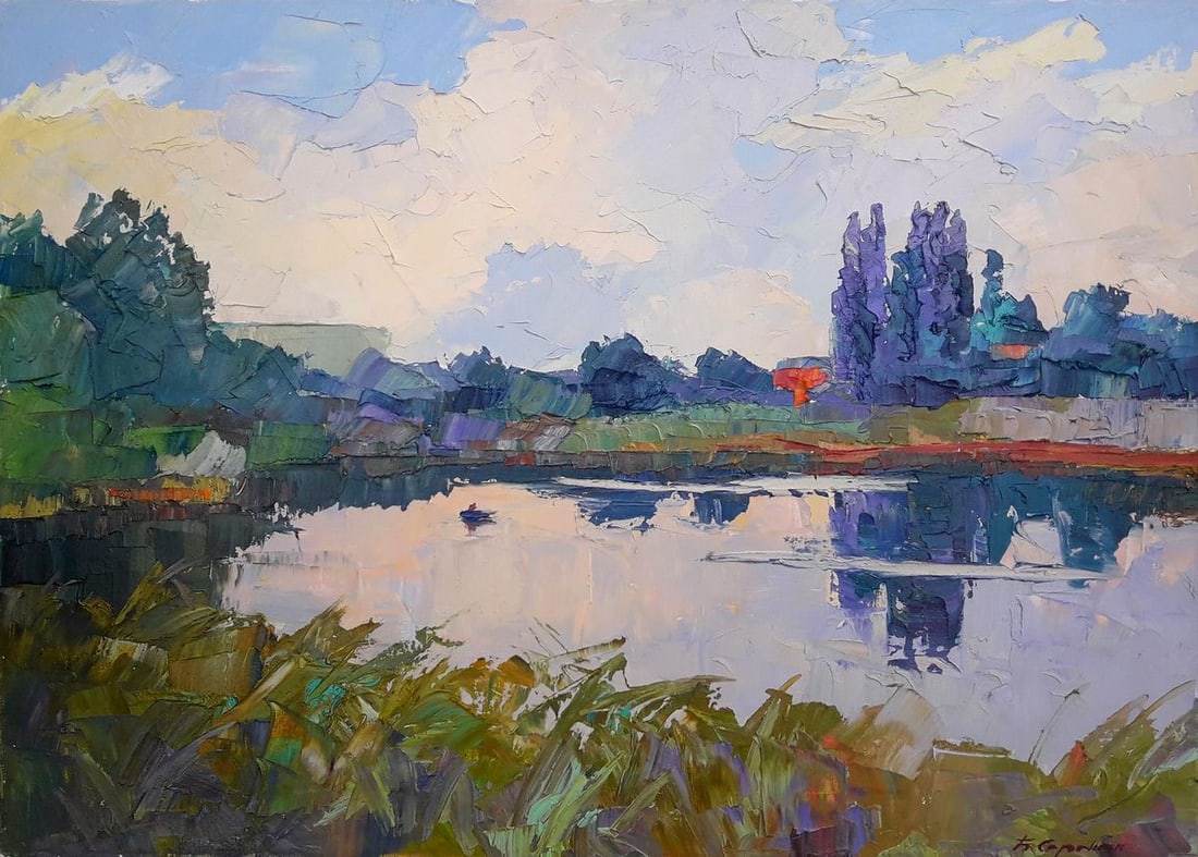 Oil painting River bed Serdyuk Boris Petrovich: Title: Oil painting River bed Serdyuk Boris Petrovich Description: NoSERB 800 *** ABOUT THIS PAINTING *** * TITLE: "River bed" * ARTISTS: Serdyuk Boris Petrovich * SIZE: 50x70 cm/'19.68x27.75 inches'