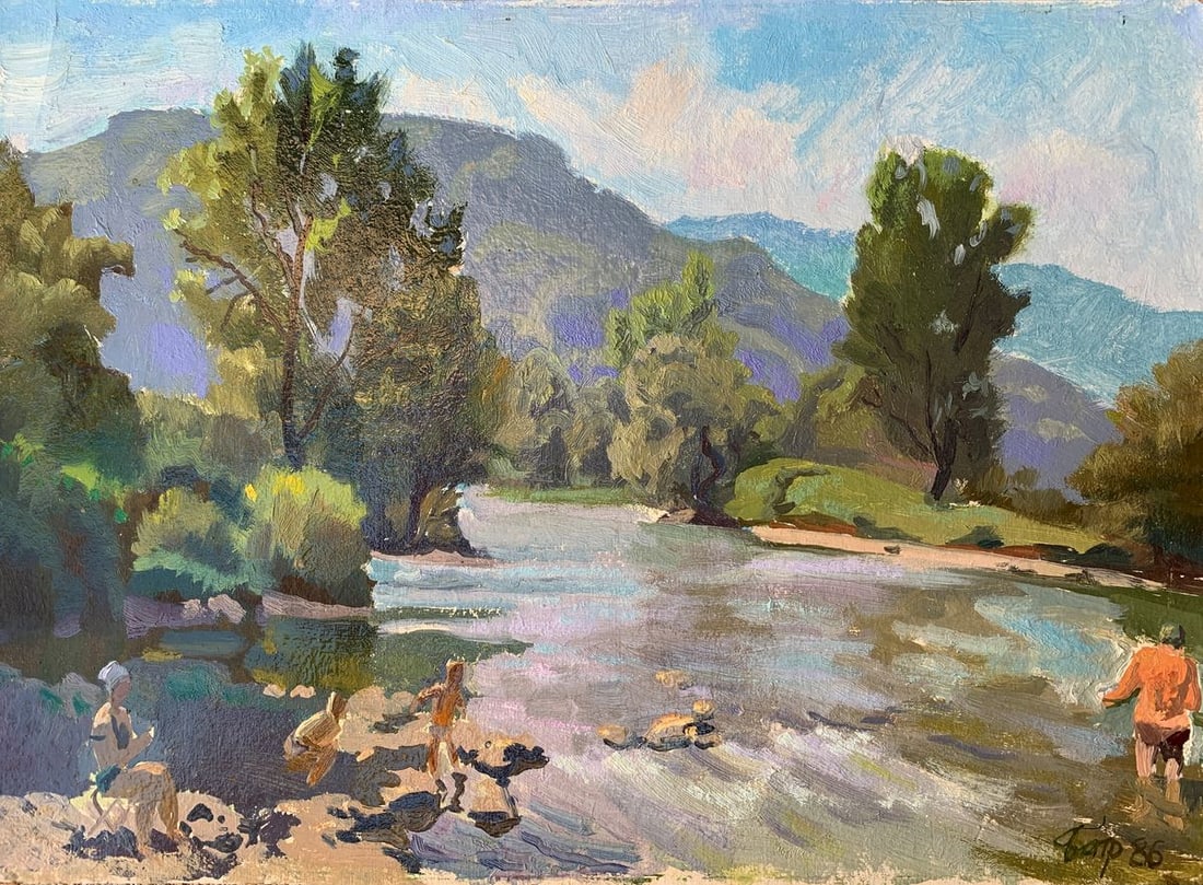 Oil painting Summer Batrakov Vladimir Grigorievich: Title: Oil painting Summer Batrakov Vladimir Grigorievich Description: NoAAA2022 "Summer" is an oil painting that captures the essence of summertime. A mountain river can be seen winding through lush,