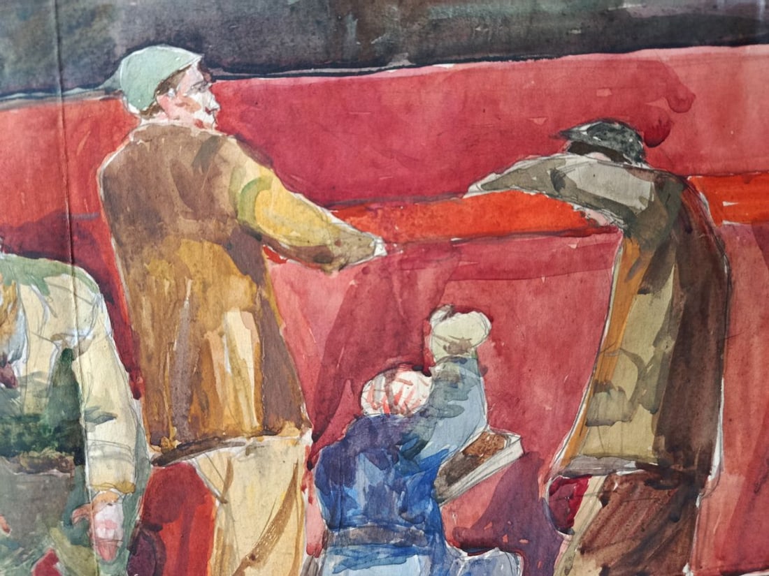 Watercolor painting People at a construction site Unknown artist - 4