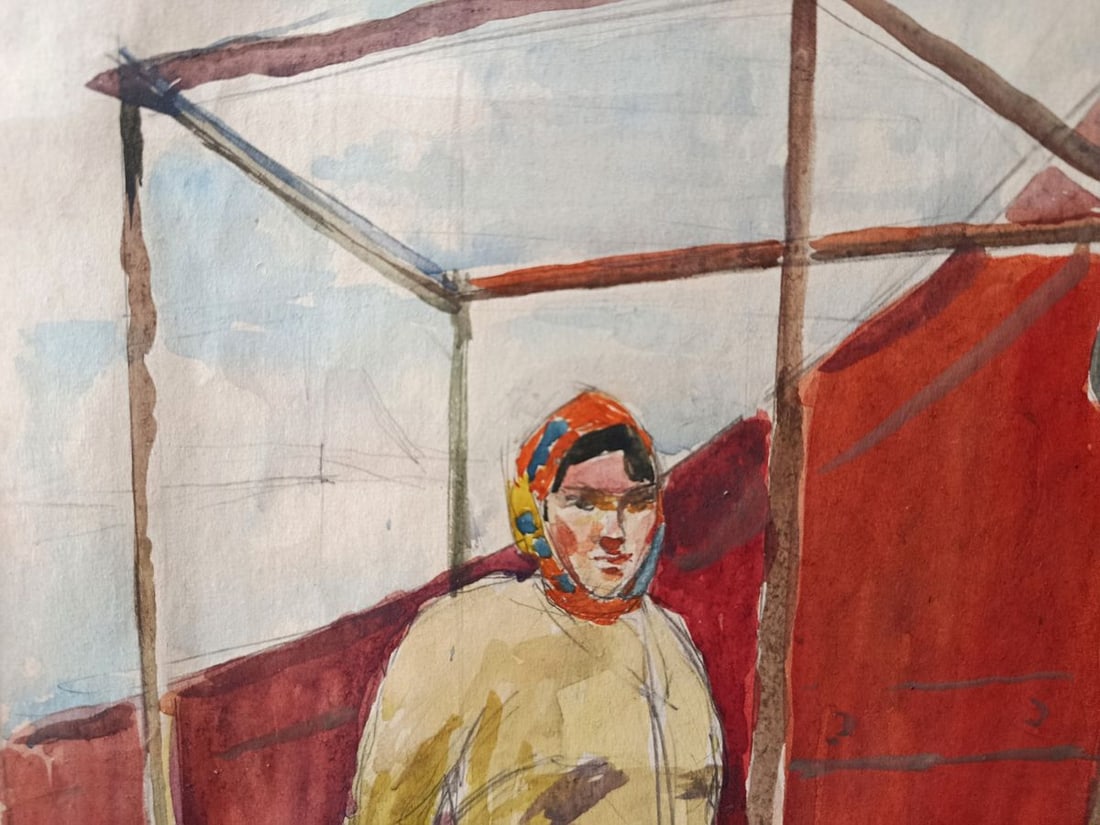 Watercolor painting People at a construction site Unknown artist - 7