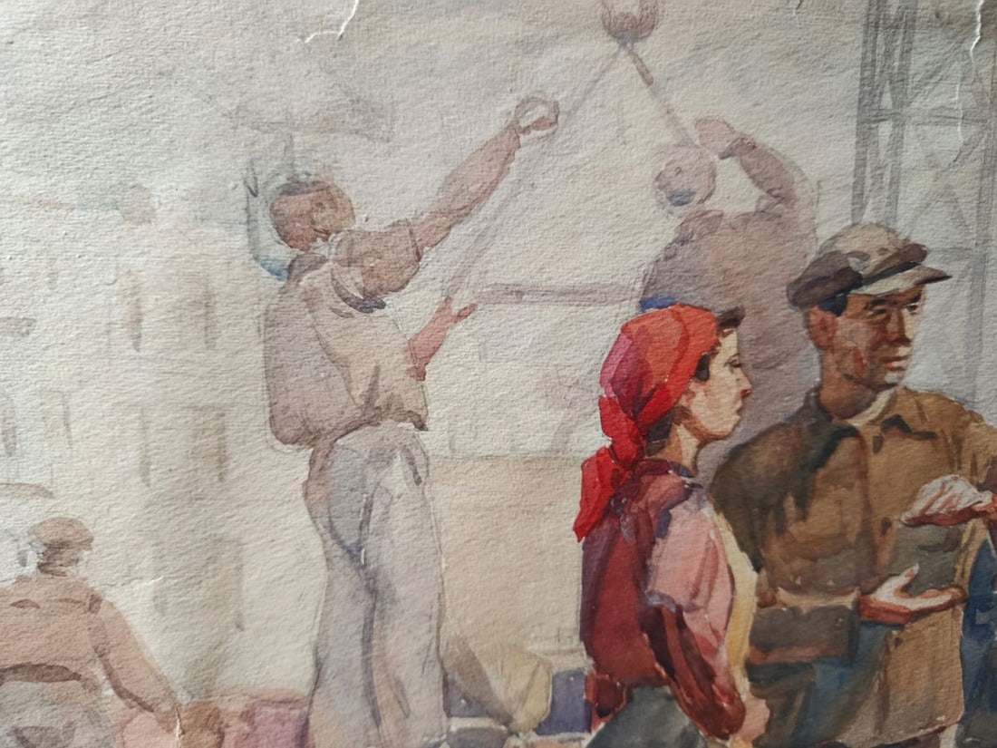 Watercolor painting Daytime construction Unknown artist - 3