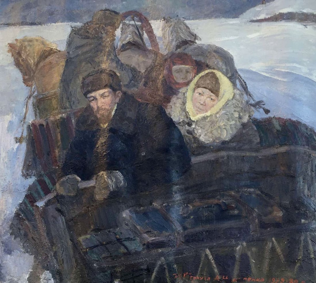 Social realism oil painting Goodbye Shusha Berkuta Kommunar Savelievich Nikolenko Alexander - 2