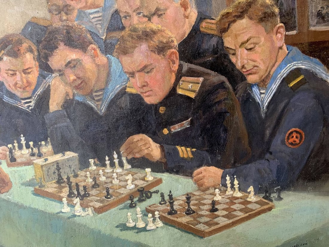 Social realism oil painting Chess tournament Evgeny Ivanovich Danilevsky - 3