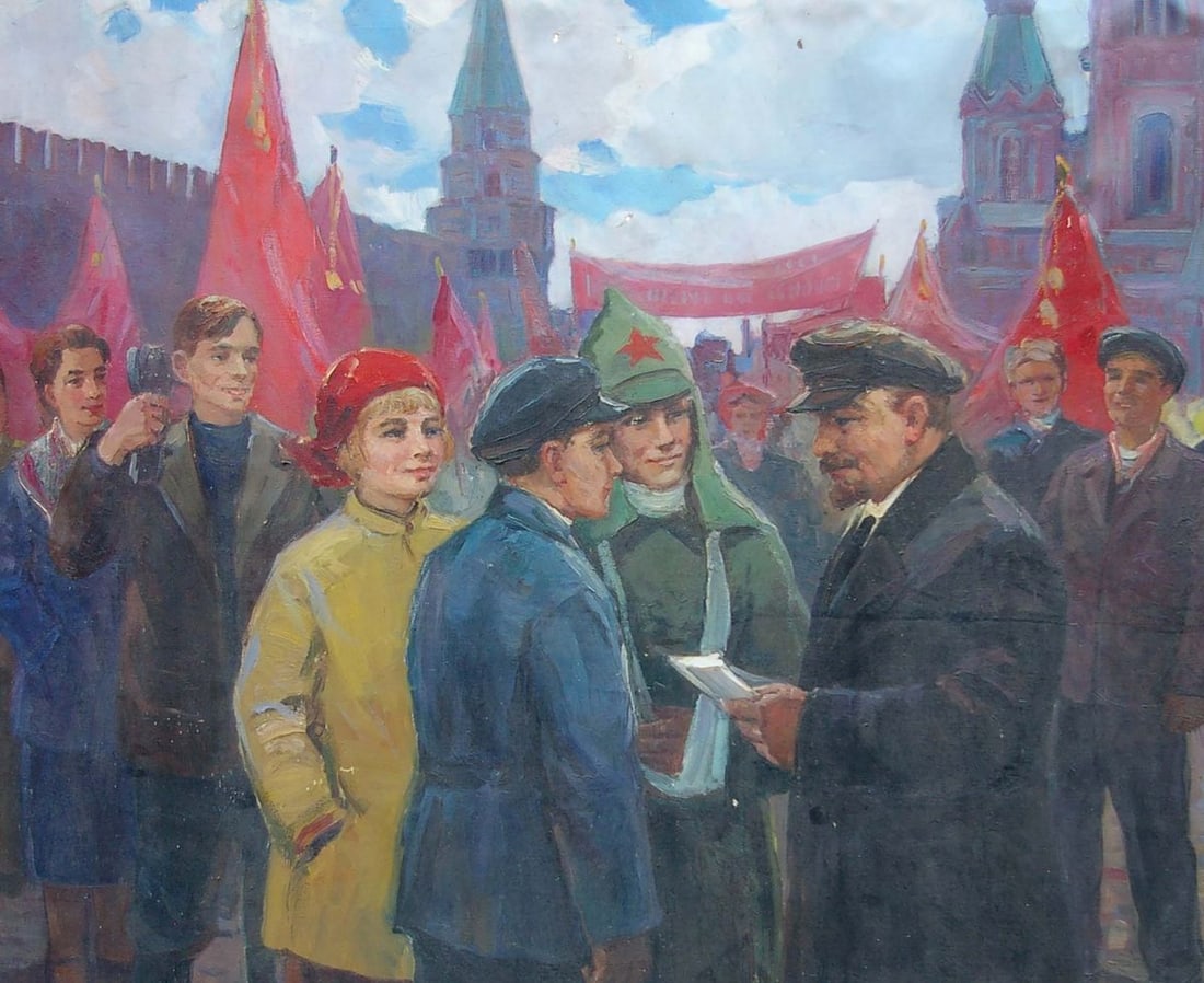 Oil painting Lenin with Komsomol members Tsvetkova V. P., Yarovoy S. K. - 5