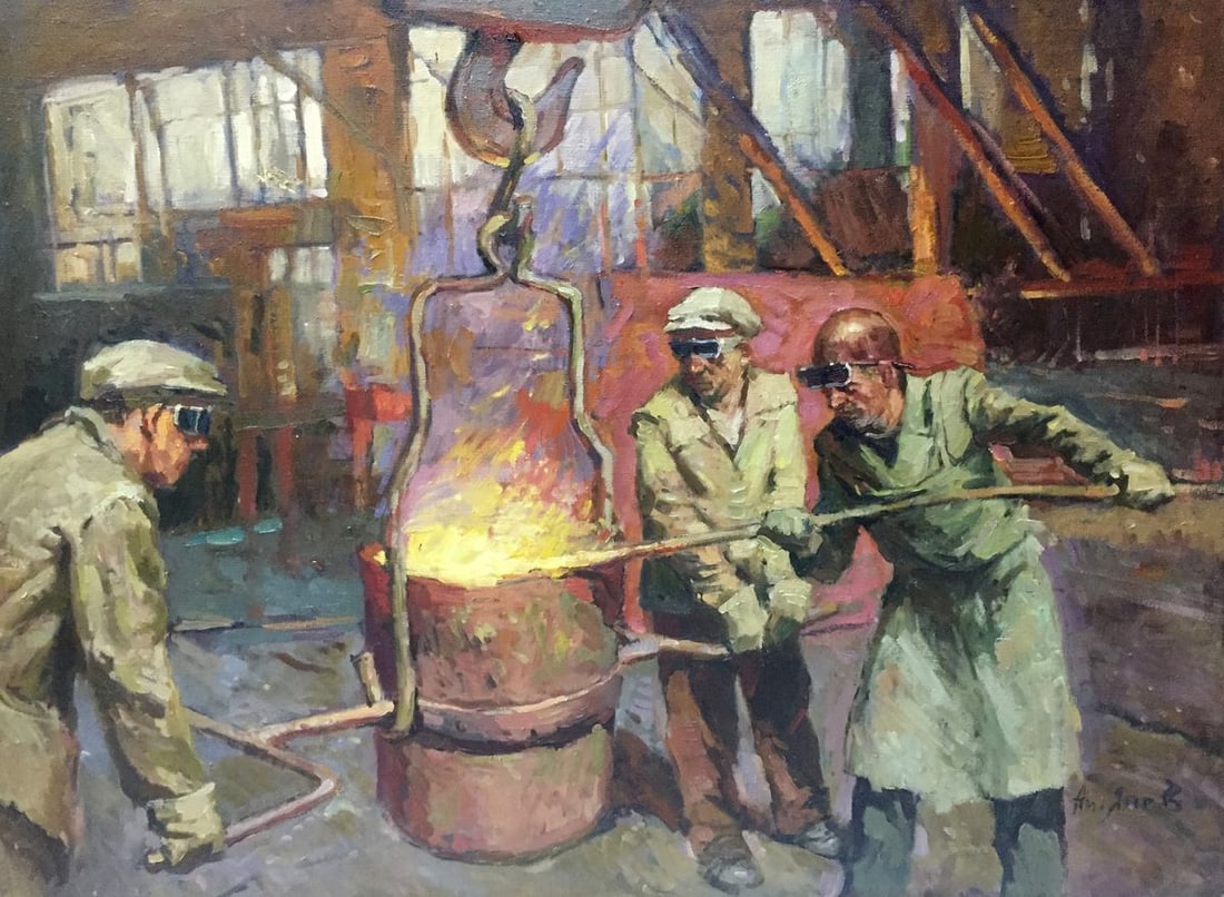 Oil painting Metal sample Anatoly Nikitovich Yanev: Title: Oil painting Metal sample Anatoly Nikitovich Yanev Description: NoVern 302 *** ABOUT THIS PAINTING *** * TITLE: "Metal sample" * ARTISTS: Anatoly Nikitovich Yanev * SIZE: 90x122 cm/'35.43x48.03
