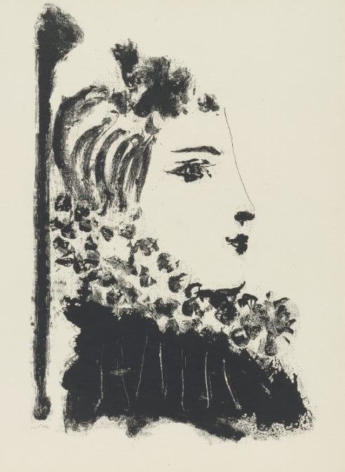 1985 Picasso Heliogravure 14 Profile of a woman wearing a ruff: Title: 1985 Picasso Heliogravure 14 Profile of a woman wearing a ruff Artist: Pablo Picasso Description: Artist: Pablo Picasso Country: Spain Medium: Heliogravure 14 Marks: Not signed, not