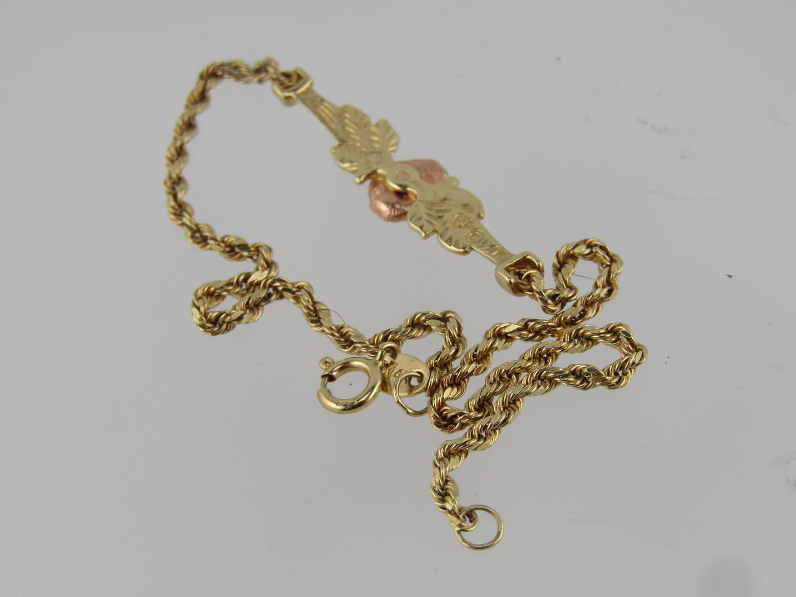 Vintage 14kt Two Tone Rose Bracelet, 7", 1980's-1990's, Signed - 4