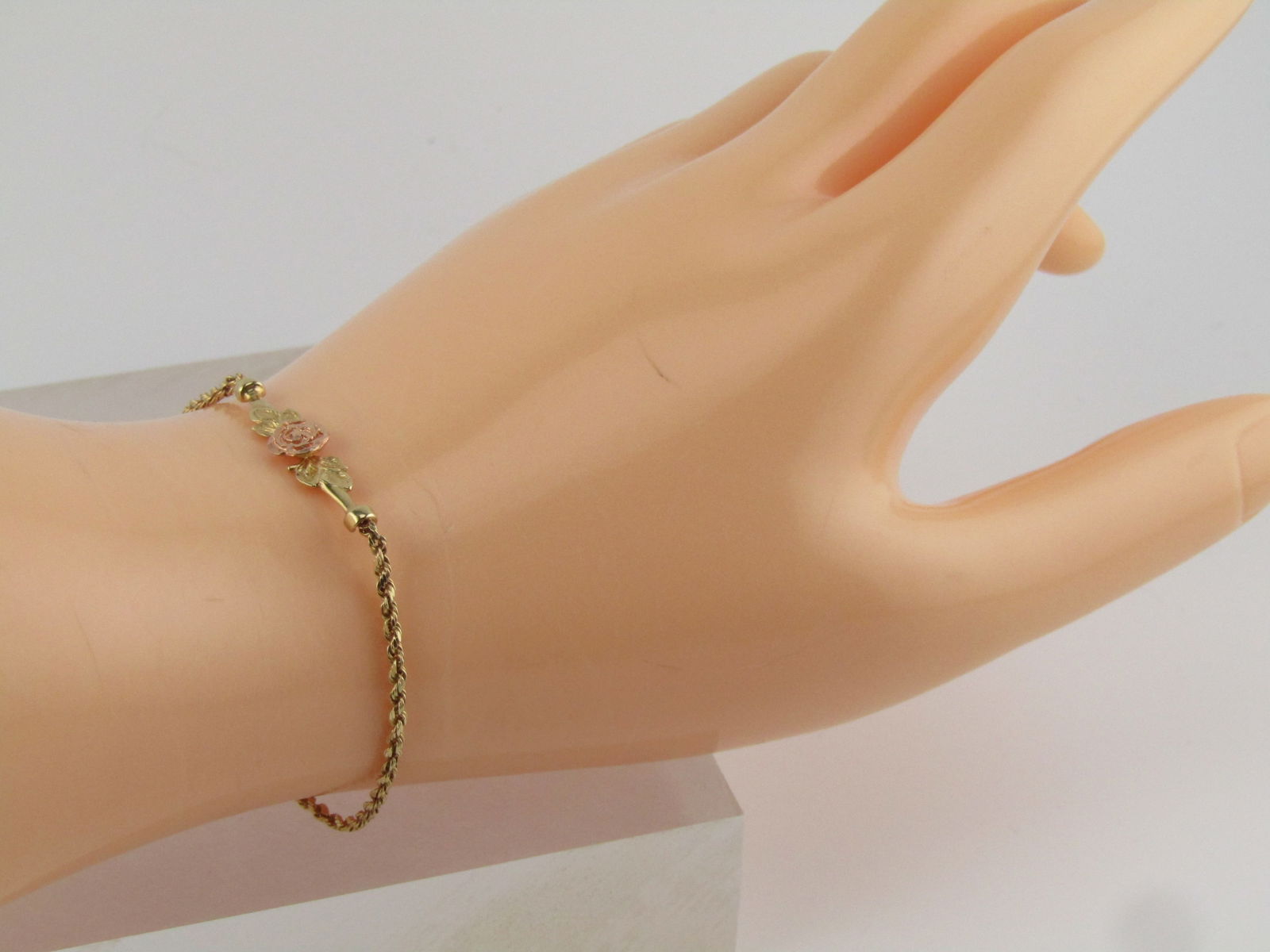 Vintage 14kt Two Tone Rose Bracelet, 7", 1980's-1990's, Signed - 5