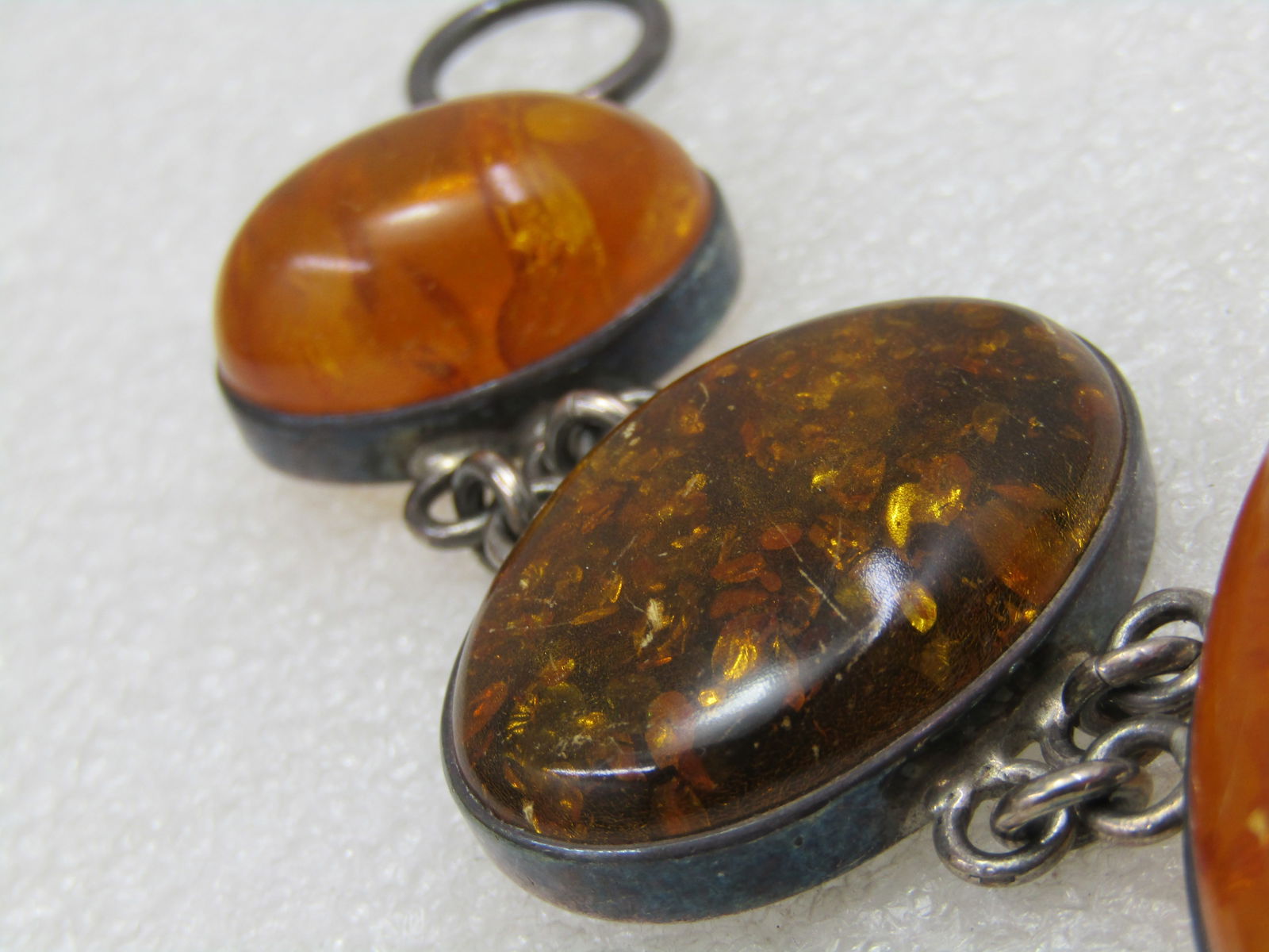 Vintage Sterling Amber Bracelet, 8", Toggle Clasp - 2